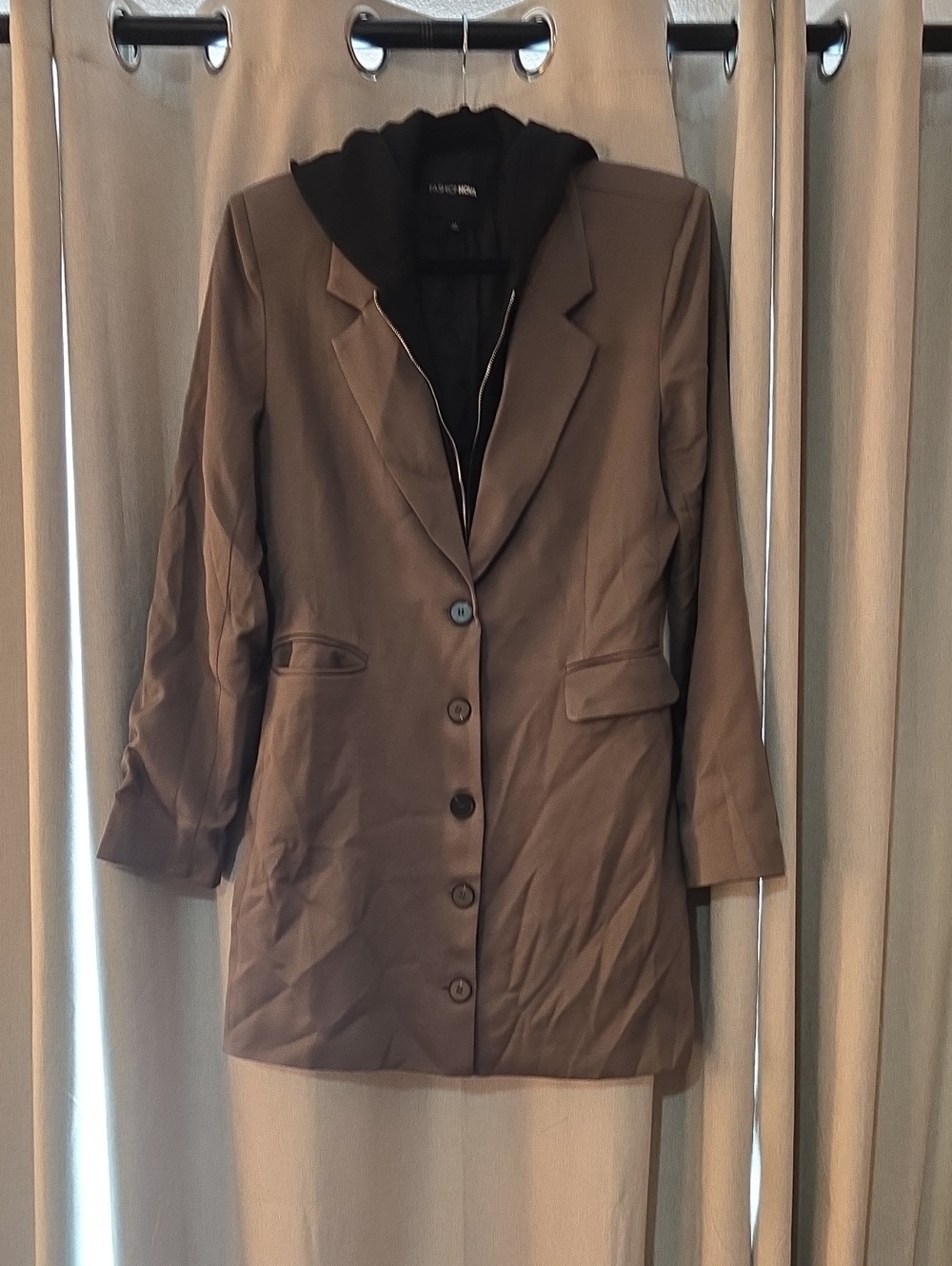 Windsor Chocolate Brown Longline Blazer with Black Hooded Liner